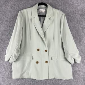 Anthropologie Blazer Womens XL Green Cinched Sleeve Double Breasted Academia